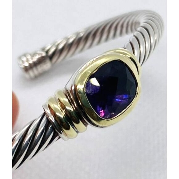 David Yurman Noblesse Amethyst Sterling Silver 14K 585 Cuff Bracelet - Picture 3 of 10
